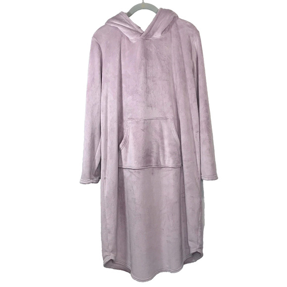 32 Degrees Hooded Lounger Kimono Fleece Velour Lavender Pearl Gown Pocket L/XL - Picture 4 of 10